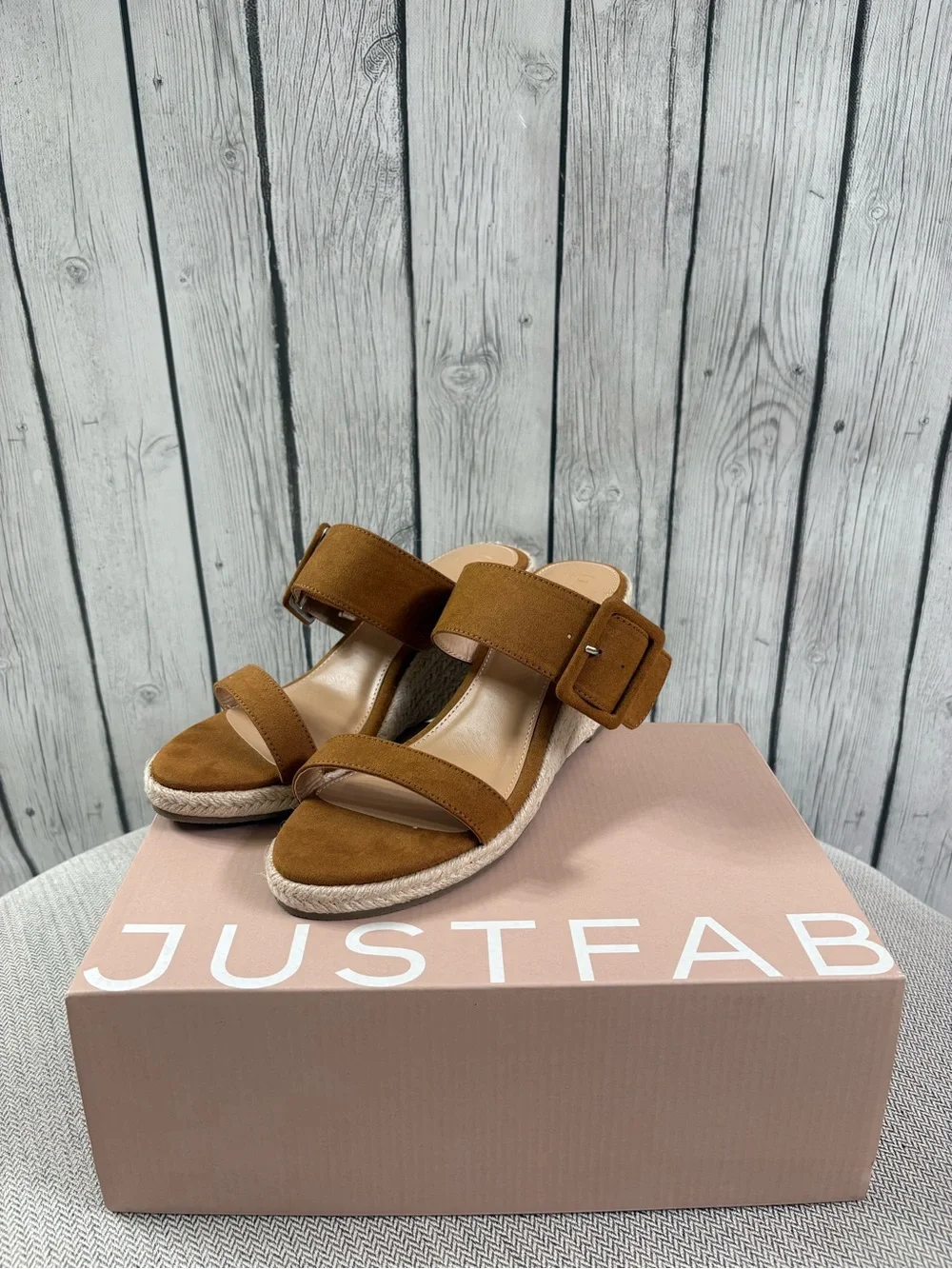 JUSTFAB Itzel Camel Espadrille Wedge Sandals Size 7.5 NIB